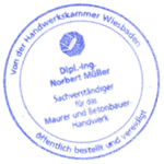 Norbert Müller: Von der Handwerkskammer Wiesbaden öffentlich bestellt und vereidigt